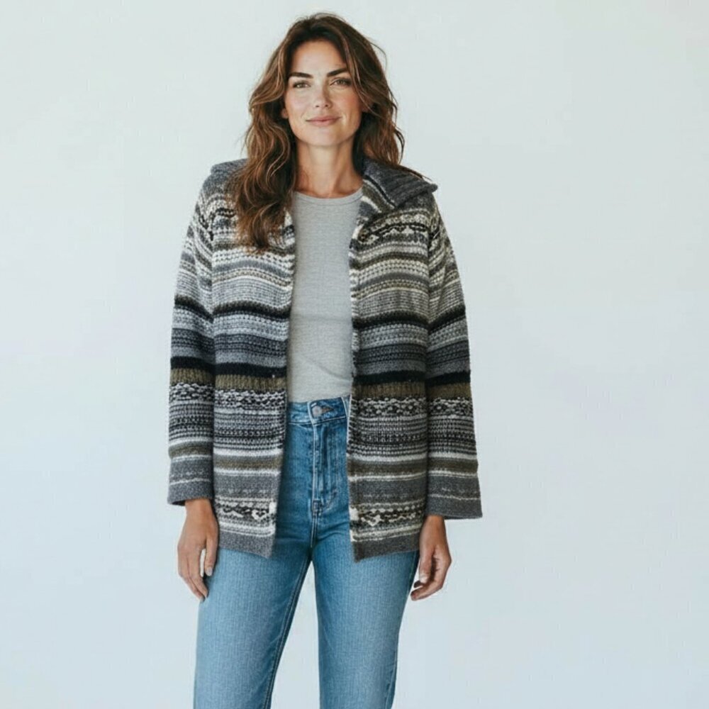 J. Jill Oversized Safety Pin 3D Cardigan wool alpaca